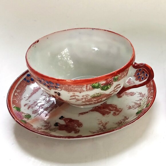 Antique Eggshell Thin Porcelain Hand-painted Geisha Japan 2 Cups with Saucers - Picture 4 of 16